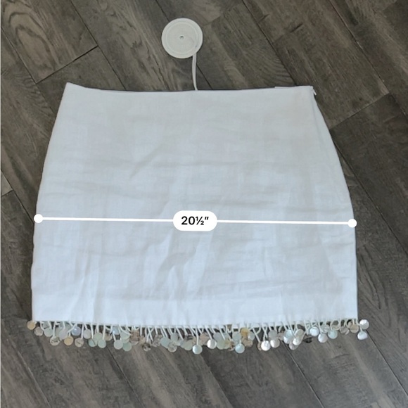 Staud White Shell Trim Linen Mini Skirt with Pearl Fringe Sz 10 NWT - Picture 9 of 10